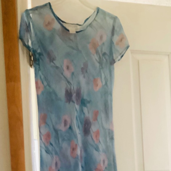 Express brand  vintage sheer blue dress flower print size 9/10 made in usa - Picture 1 of 5